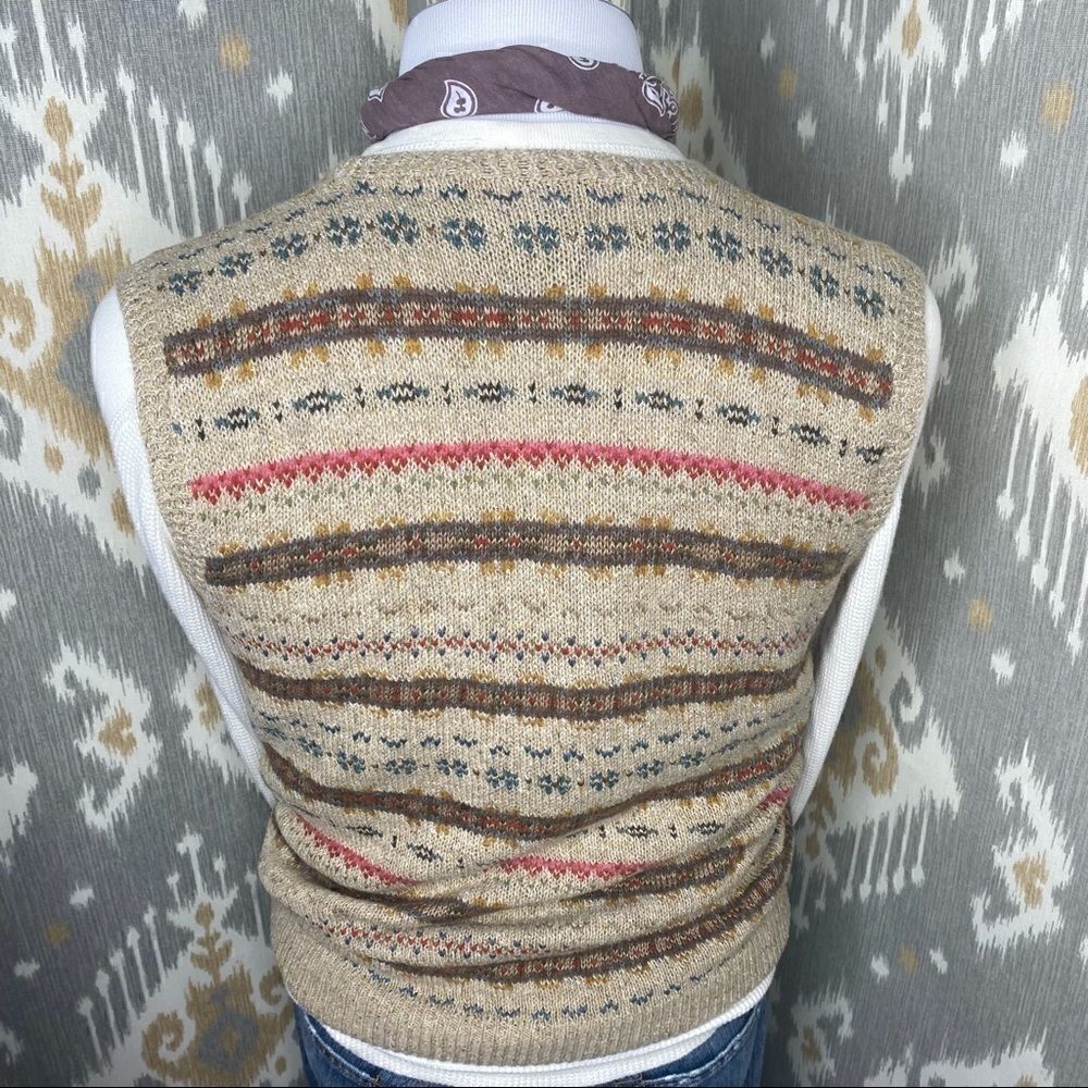 Double RRL Tan Multi Fair-isle V Neck Sweater Vest - Picture 5 of 16